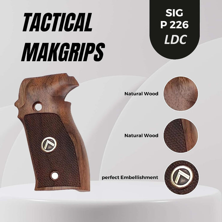 Sig Sauer P226 LDC II and LDC 2 Walnut Wood Grips Gold Metal Logo