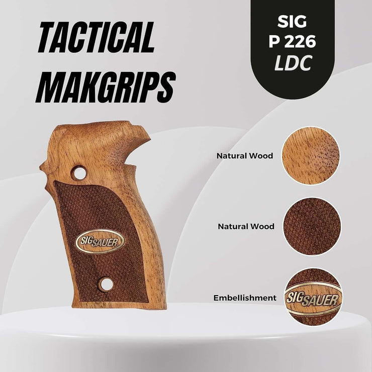 Sig Sauer P226 LDC II and LDC 2 Walnut Wood Grips Gold Metal Logo