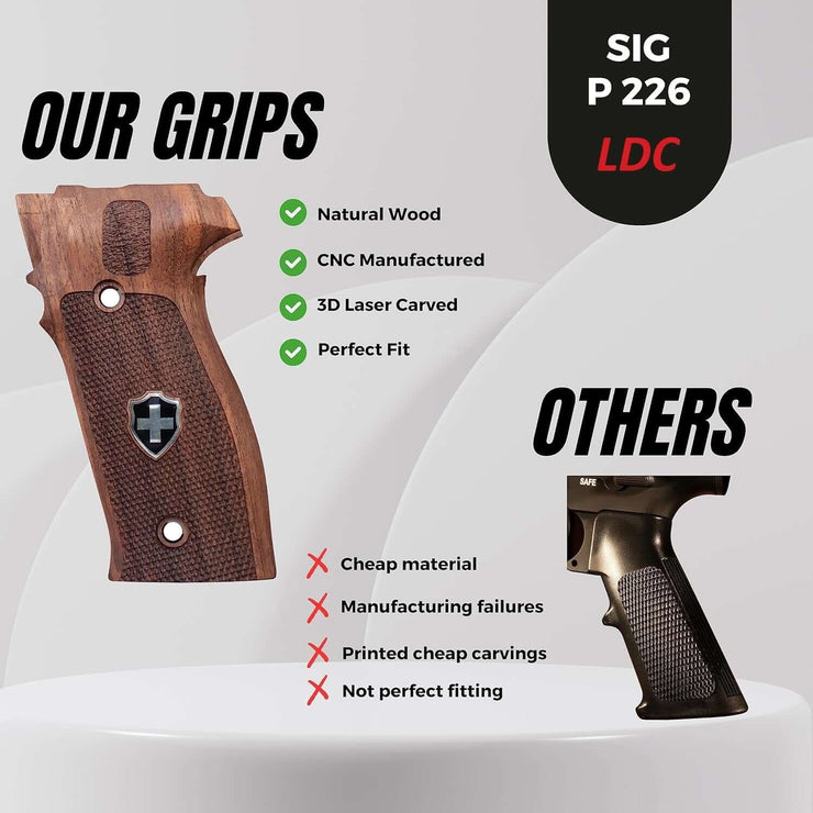 Sig Sauer P226 LDC II and LDC 2 Walnut Wood Grips Silver Metal Logo