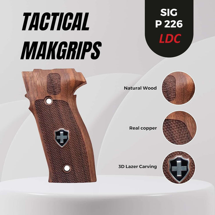 Sig Sauer P226 LDC II and LDC 2 Walnut Wood Grips Silver Metal Logo