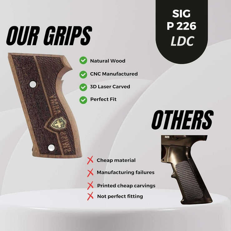 Sig Sauer P226 LDC II and LDC 2 Walnut Wood Grips Gold Metal Logo