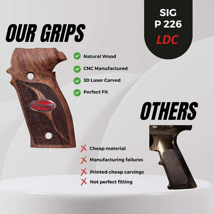 Sig Sauer P226 LDC II and LDC 2 Walnut Wood Grips Silver Metal Logo