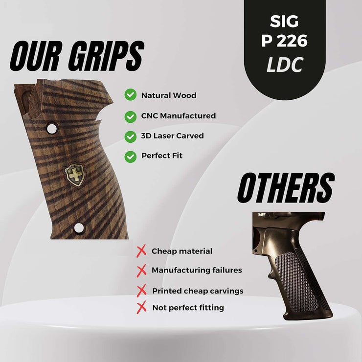 Sig Sauer P226 LDC II and LDC 2 Walnut Wood Grips Gold Metal Logo