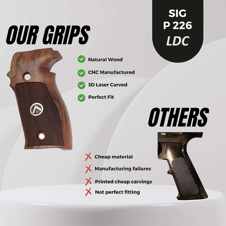 Sig Sauer P226 LDC II and LDC 2 Walnut Wood Grips Gold Metal Logo